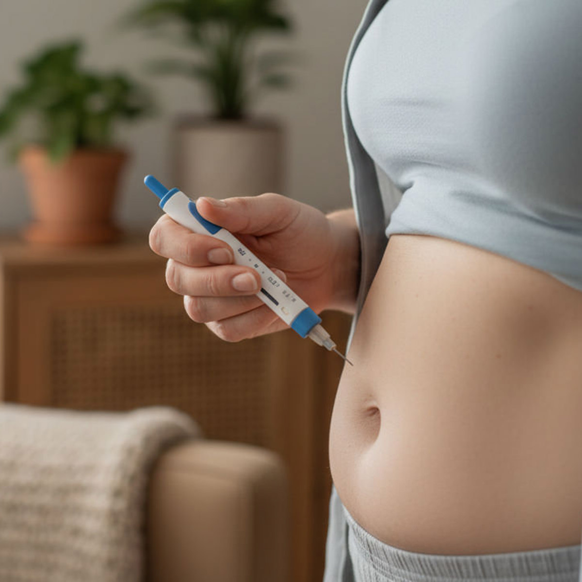 Diabetes Insulin-Pen am Bauch